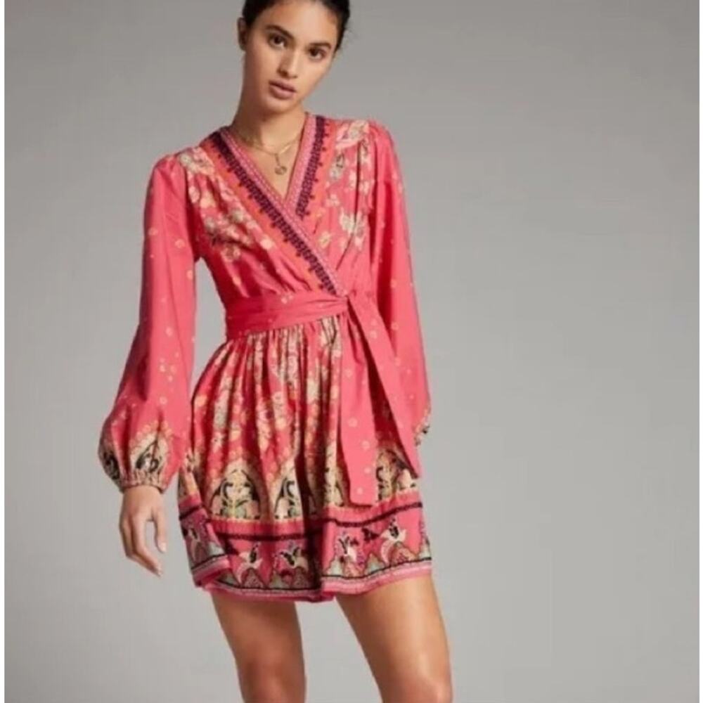 Anthropologie Raquel Pink Beaded Mini‎ Dress Size XS